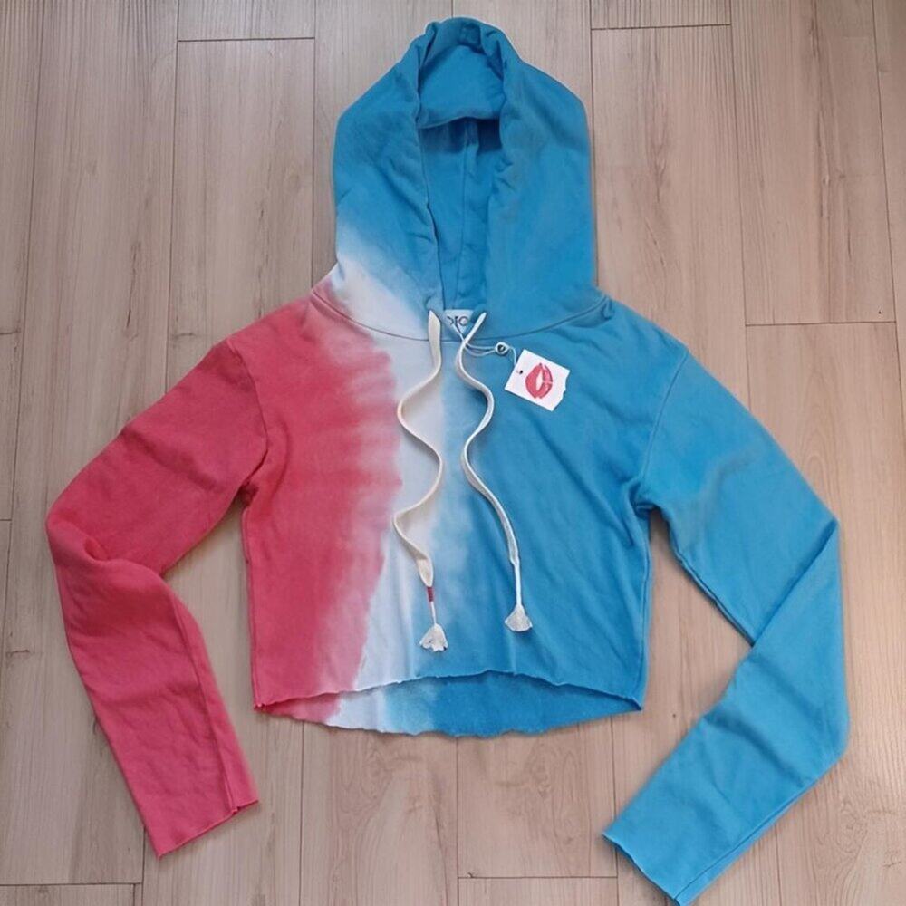 OOAK Wildfox Cropped Hoodie Sample Custom Dye Red White Blue Tie Dye S NWT